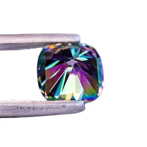 Hoogwaardige regenboog moissaniet kussengeslepen losse edelsteen voor DIY-sieraden maken.
