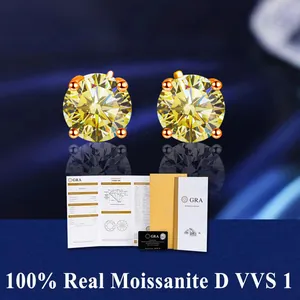 Premium 1ct yellow moissanite stud earrings in 925 silver with GRA authenticity report
