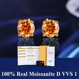 Orange moissanite stud earrings with official GRA certification documents