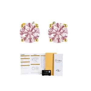 1ct pink moissanite stud earrings in 925 silver gold finish with GRA certificate