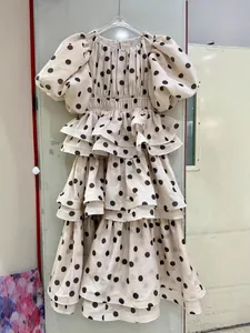 Retro polka dot tiered puff sleeve dress with elegant French palace style design