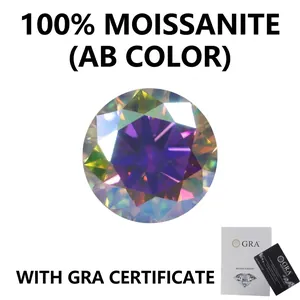 Pierre précieuse moissanite ronde de 1ct couleur AB avec son certificat GRA officiel