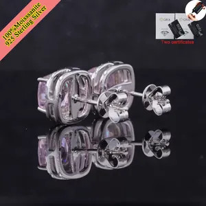 Vista trasera de pendientes de moissanita rosa de 1 quilate en plata 925 con certificado GRA