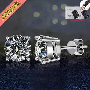 Detailed macro shot of luxury 1ct moissanite stud earrings in S925 sterling silver