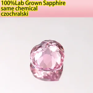 Macro view showing a heart-shaped pink lab-grown sapphire with premium faceted cut