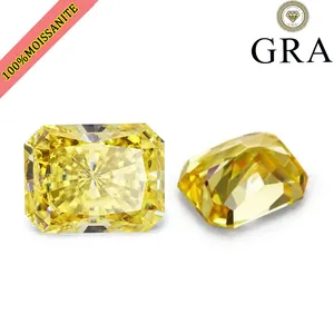 Primer plano de piedras de moissanita amarillo limón corte radiante con detalles