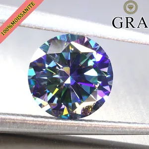 Rainbow Purple Moissanite Round Brilliant Cut Lab Created GRA Certified Loose Stone For Jewelry Making Wedding Gift