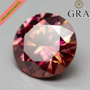 Pierre de Moissanite Rouge Coloré Taille Brillant Rond Pureté VVS Test de Diamant Réussi Avec Certificat GRA Pierre Rouge