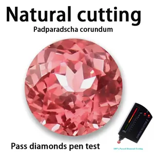 Vista detallada de una gema de corindone Padparadscha pasando la prueba del diamante