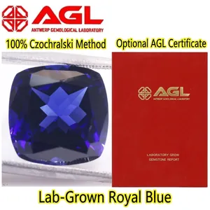 Saphir bleu royal de laboratoire taille coussin avec carte de rapport de l'AGL