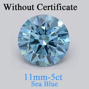 Detalle macro de una piedra de moissanita azul mar de 11mm 5ct corte brillante