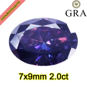Impresionante moissanita violeta de corte ovalado, gema suelta de 7x9mm 2.0ct para joyas