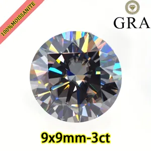 Macrodetail van een ronde grijze moissanietsteen van 3ct met officieel GRA-certificaat