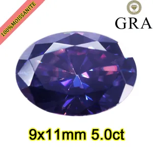 Piedra preciosa de moissanita violeta imperial suelta corte ovalado 5,0ct 9x11mm detalles
