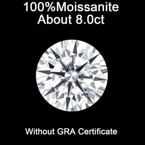 Detailed macro view of 8 carat round moissanite stone showing brilliant facets
