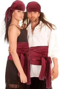 Burgundy pirate bandana and waist sash set for medieval Renaissance cosplay costumes