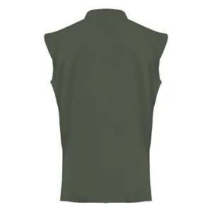 Full back view detail of the olive green medieval sleeveless vest for men