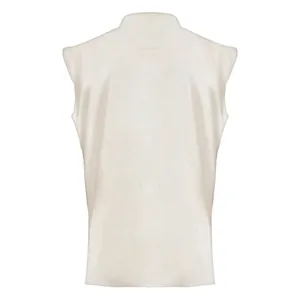 Detailed back view of men's medieval vintage waistcoat in light beige for cosplay