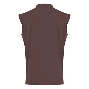 Detailed back view of the dark brown sleeveless vest for a medieval cosplay costume