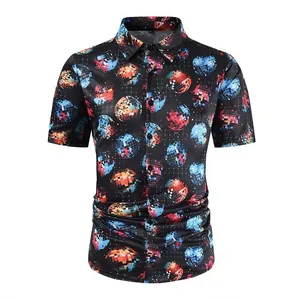 Camisa de hombre de manga corta estilo retro años 70 con estampados de bolas disco