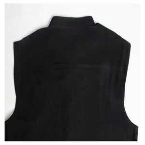 Detailed back view of a medieval retro black sleeveless vest featuring standing collar