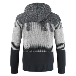 Herren Kapuzen-Strickjacke mit Farblock-Design in Grau und Schwarz, Rückansicht