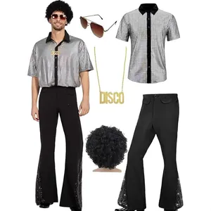 Set completo de disfraz de disco de los años 70 para hombre con camisa y pantalones retro