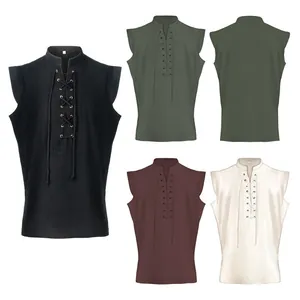 Men's medieval retro sleeveless vest with lace-up front for Halloween costumes