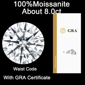 Macro view of a brilliant 8ct round Moissanite stone with GRA certificate included.