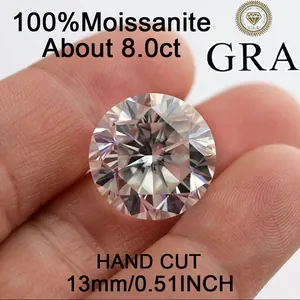 Detail view showing brilliance of 8ct round-cut Moissanite loose gemstone in hand