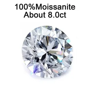 Premium loose round brilliant cut moissanite stone with high fire and 8.0 carat weight
