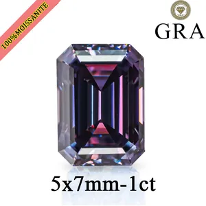 Königsviolette Moissanit-Lose-Steine im Smaragdschliff 5x7mm 1ct mit GRA-Zertifikat