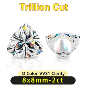 Detail van 2ct D kleur VVS1 helderheid trillion geslepen moissaniet 8x8mm