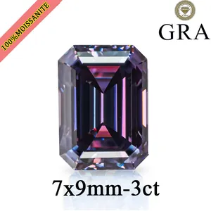 Hochwertige Nahaufnahme von 3ct 7x9mm königlich violettem Smaragdschliff Moissanit