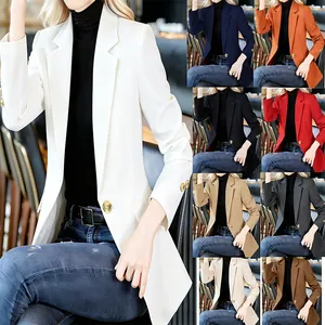 Damen Slim Fit Blazer Reverskragen Ein-Knopf Büro Damen Formal Jacke Mit Goldenen Knöpfen Langarm Oberbekleidung Top