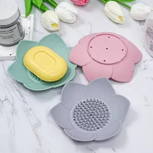 Elegante jabonera de silicona con forma de flor de loto y sistema de drenaje para baño