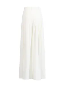 Elegant white high-waisted wide-leg trousers with pleated detail for summer women