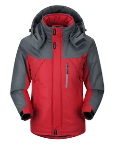 Chaqueta de Montaña para Hombre Engrosada con Forro Polar Invierno Color de Contraste con Capucha Cortavientos Exterior Top Holgada
