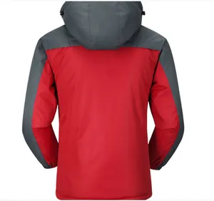 Chaqueta de invierno para hombre, cortavientos grueso, rojo y gris, vista trasera
