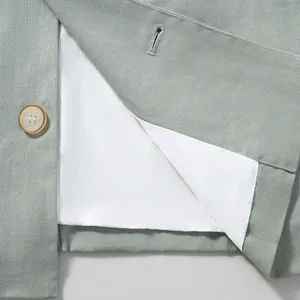 Detail of cotton linen jacket showing white lining and buttonhole