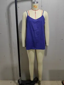 Purple sleeveless cotton linen camisole tank top for women shown on a full mannequin