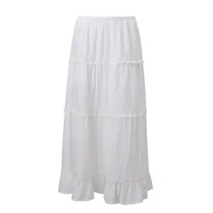 Jupe longue blanche à volants de style français doux avec dentelle délicate