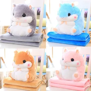 3-In-1 Cartoon Hamster Capybara Plush Pillow Blanket Combo Soft Faux Fur Throw Blanket For Office Nap Travel Sofa Home Decor