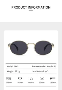Especificaciones técnicas detalladas y dimensiones para gafas de sol retro oval