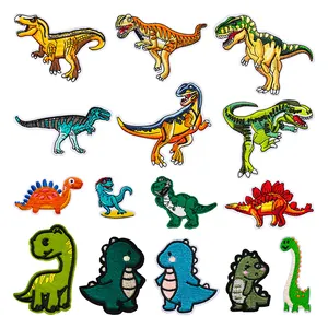 Cartoon Dinosaur Embroidered Patches Rayon Polyester Machine Embroidery Iron On Animal Badges For Kids Clothing DIY Decorative Repair Patches