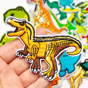 Vibrant cartoon Tyrannosaurus Rex embroidery patch for children clothing decoration