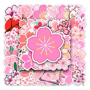 Set mit 50 rosa Kirschblüten-Aufklebern, wasserfeste Deko für Laptop und Gepäckstuecke