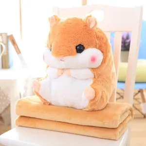 Detailed view of a soft hamster plush pillow set with a matching folded blanket