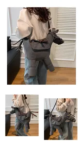 Unique donkey shaped canvas crossbody bag shown from multiple angles on a model.