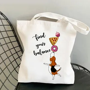 Leuke canvas draagtas met Beagle hond yoga print en Find your balance tekst